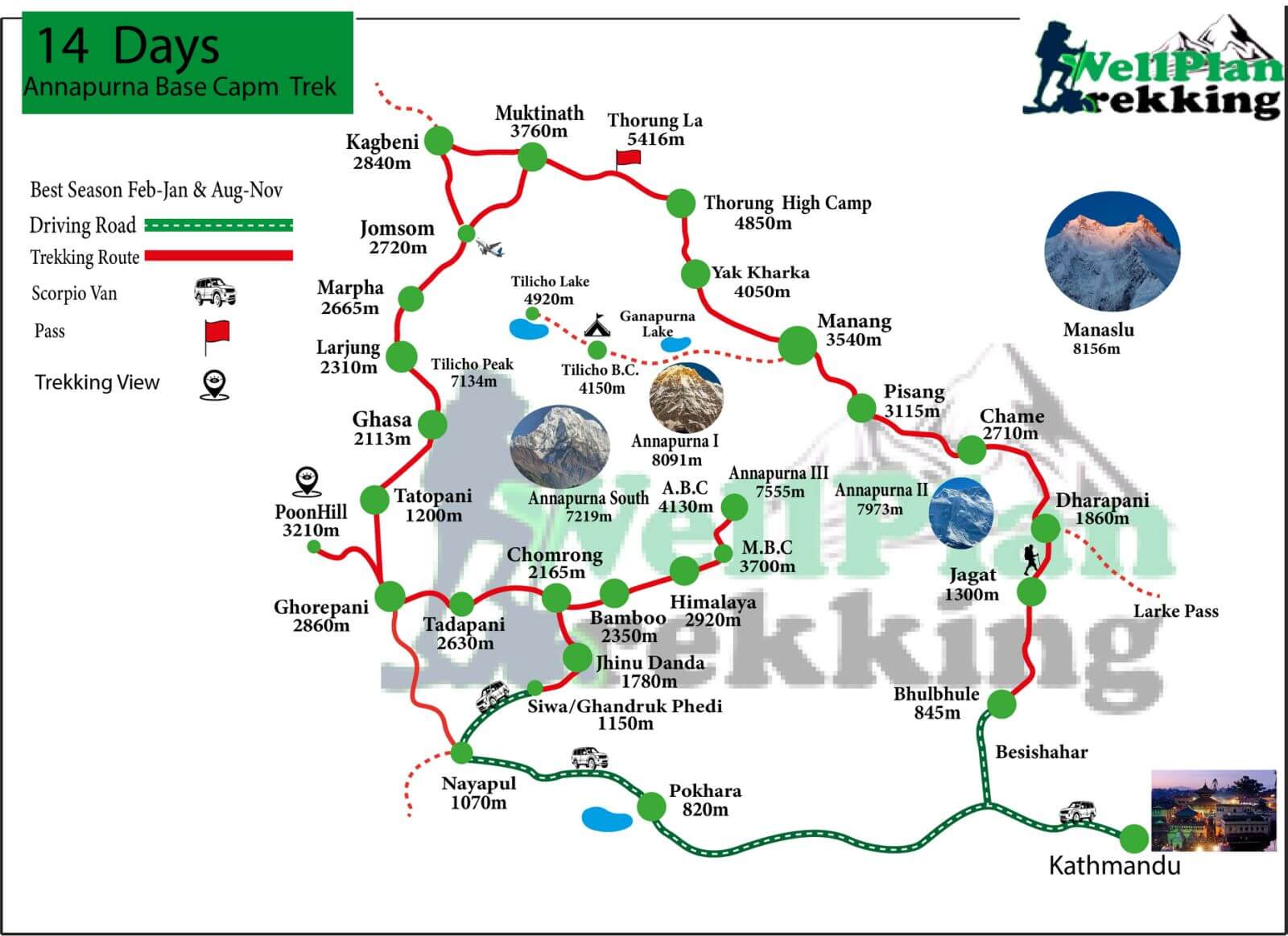 Annapurna Base Camp trek 14 days map 